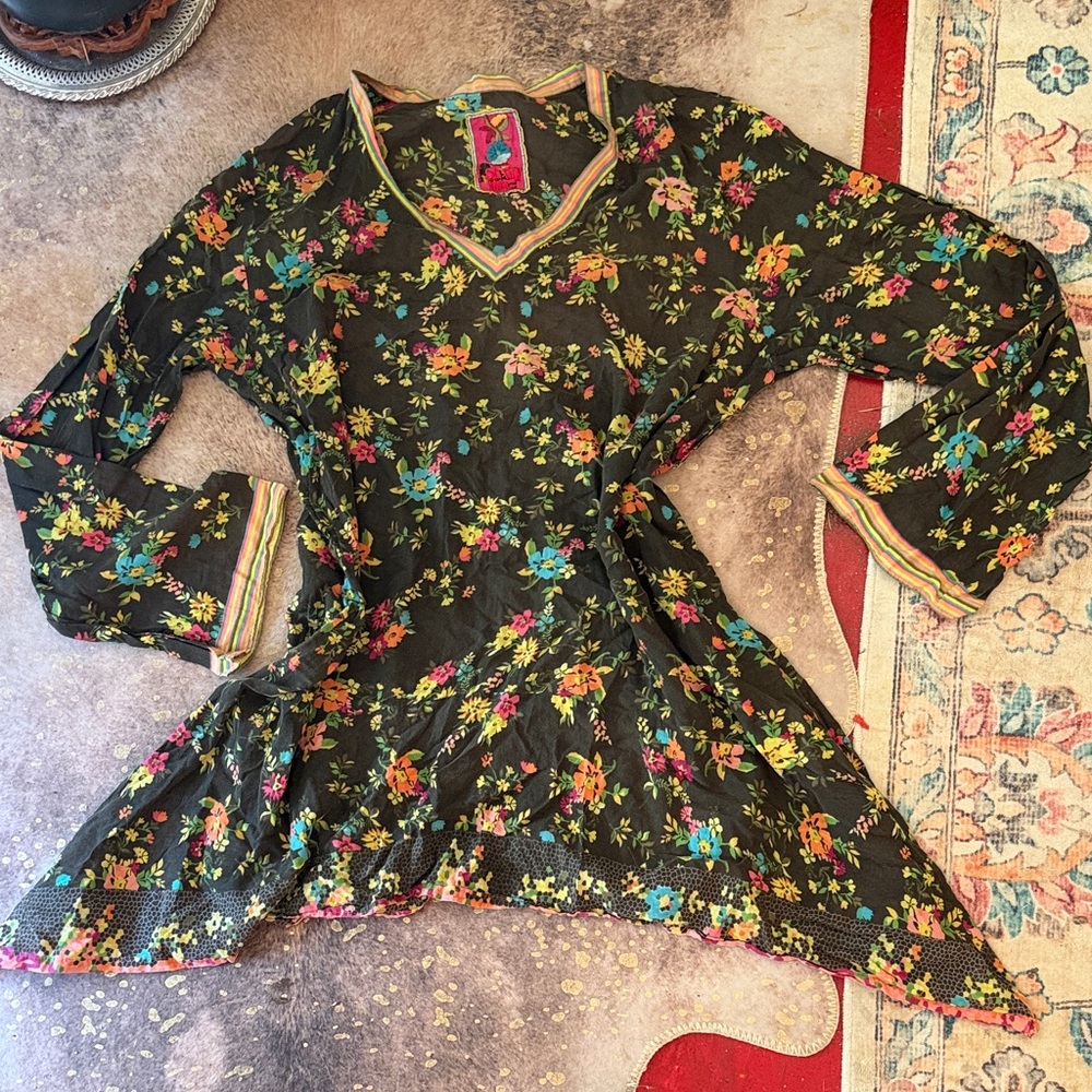 Johnny Was Black Floral Kimono / Top